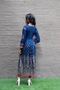 Cotton Block Printed Navy Blue Gown