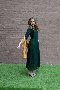 Cotton Georgette Embroidered Dark Forest Green Gown