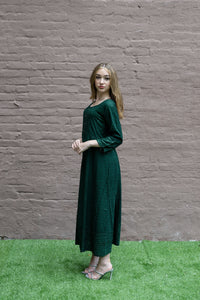 Cotton Georgette Embroidered Dark Forest Green Gown