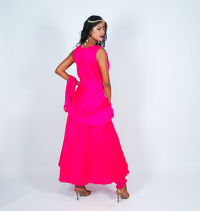Silk Bright Pink Embroidered Gown