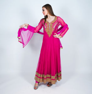 Silk & Net Embroidered Magenta Pink Anarkali Gown