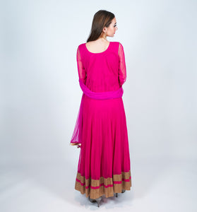 Silk & Net Embroidered Magenta Pink Anarkali Gown