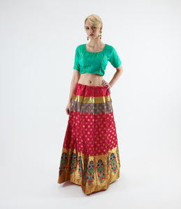 Banarasi Silk Brocade Maroon Red With Shiny ButterScotch Yellow Lehenga Skirt