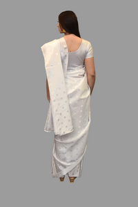 Silk Self Printed White Saree
