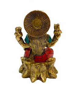 Brass Laxmi Turquoise And Coral Mosaic Statue