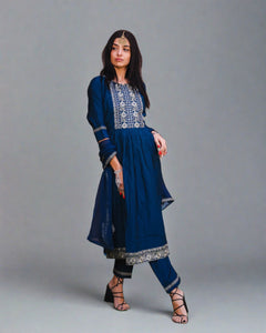 Cotton Embroidered Sapphire Blue Salwar Kameez