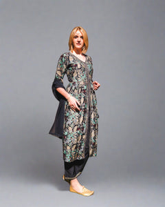 Cotton Silk Navy Blue Floral Printed Palazzo Suit