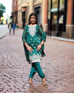Fancy Cotton Silk Embroidered Deep Teal Green Salwar Kameez