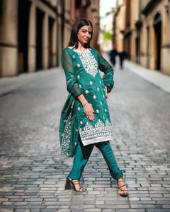 Fancy Cotton Silk Embroidered Deep Teal Green Salwar Kameez