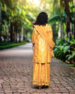 Fancy Banarasi Silk Embroidered Amber Yellow With Palazzo Pants Suit