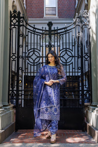 Fancy Silk Soft Net Embroidered Indigo Blue Salwar Kameez