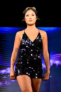 india mini dress black Black Sequin Mini Dress