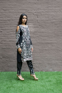 Fancy Heavy Embroidered Black With Ankle Pants Suit