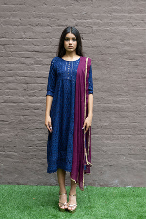 Cotton Georgette Embroidered Navy Blue Gown