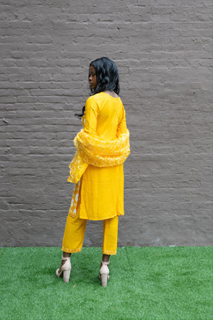 Fancy Cotton Silk Embroidered Cadmium Yellow Palazzo Suit