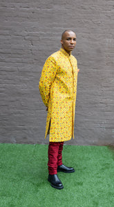Silk Royal Yellow Heavy Embroidered Sherwani  / Jacket