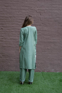 Fancy Cotton Silk Embroidered Acadia Green Palazzo Suit