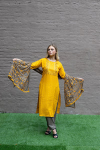 Fancy Cotton Silk Embroidered Cadmium Yellow Salwar Kameez