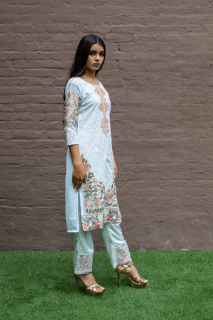 Fancy Cotton Silk Embroidered Soft Blue Salwar Kameez