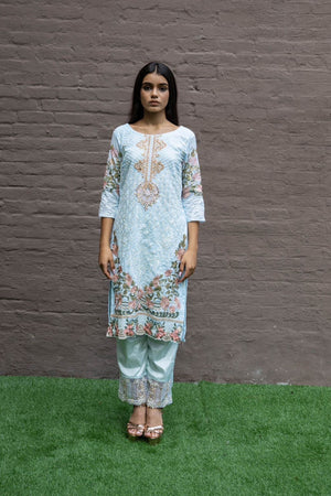 Fancy Cotton Silk Embroidered Soft Blue Salwar Kameez