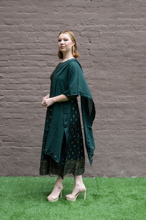 Cotton Block Printed Hunter Green  Anarkali/ Gown