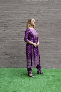 Cotton  Block Printed Tyrian Purple With Straight pants Set