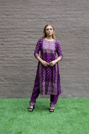 Cotton  Block Printed Tyrian Purple With Straight pants Set
