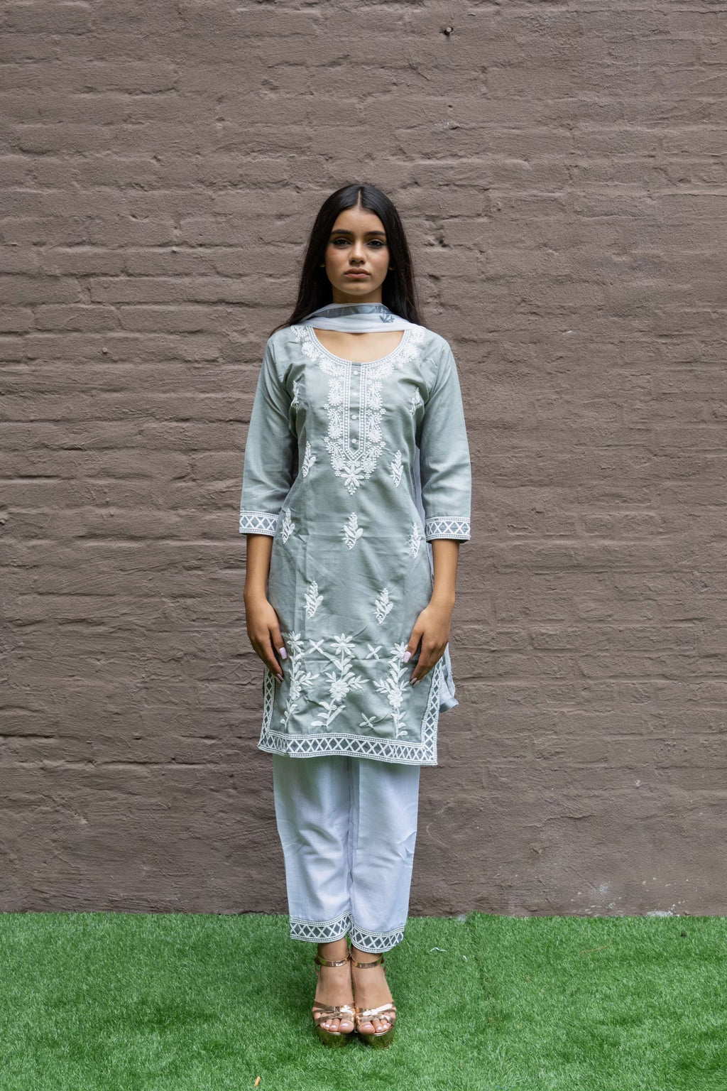 Fancy Cotton Silk Embroidered Oslo Grey Salwar Kameez