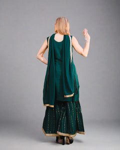 Georgette Embroidered Sherpa Green With Sharara Pants Suit