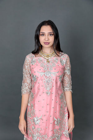 Fancy Silk Heavy Embroidered Light Baby Pink Sharara Suit