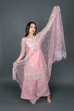 Pink & White Indian Bollywood Punjabi Kurti Patiala Suit Salwar Kameez Suit