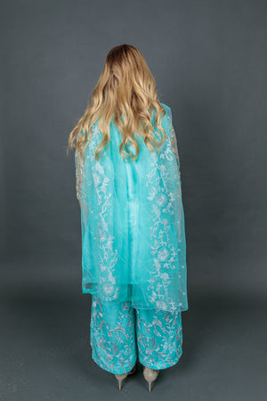 Fancy Heavy Embroidered Light Baby Blue Sharara Suit
