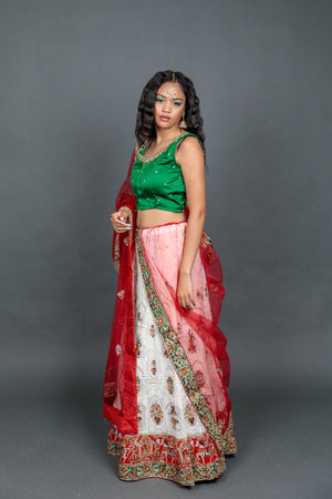 Silk Georgette White Lucknowi Heavy Embroidered Lehenga Set