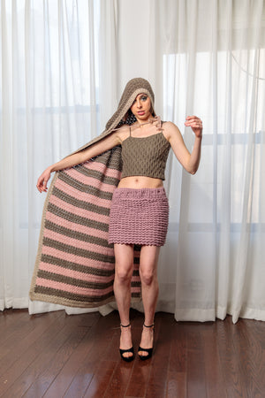 Handmade Crochet Crop Top Mini Skirt and Cloak