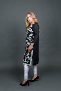 Fancy Embroidered Georgette Black With Ankle Pants Suit