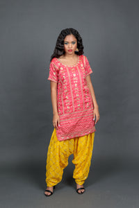 Fancy Silk Hot Pink Embroidered Patiala Suit