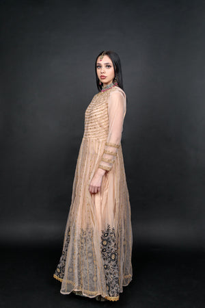 Silk Georgette Two Tone Light Peach With Grey Embroidered With Detachable Top Gown