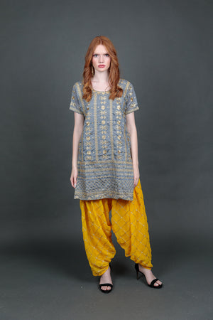 Fancy Silk Grey Embroidered Patiala Suit