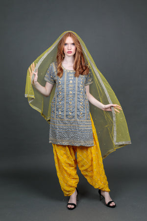 Fancy Silk Grey Embroidered Patiala Suit