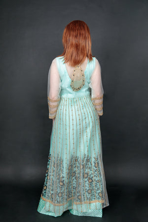 Silk Georgette Very Light Sky Blue Embroidered With Detachable Top Gown