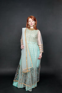 Silk Georgette Very Light Sky Blue Embroidered With Detachable Top Gown