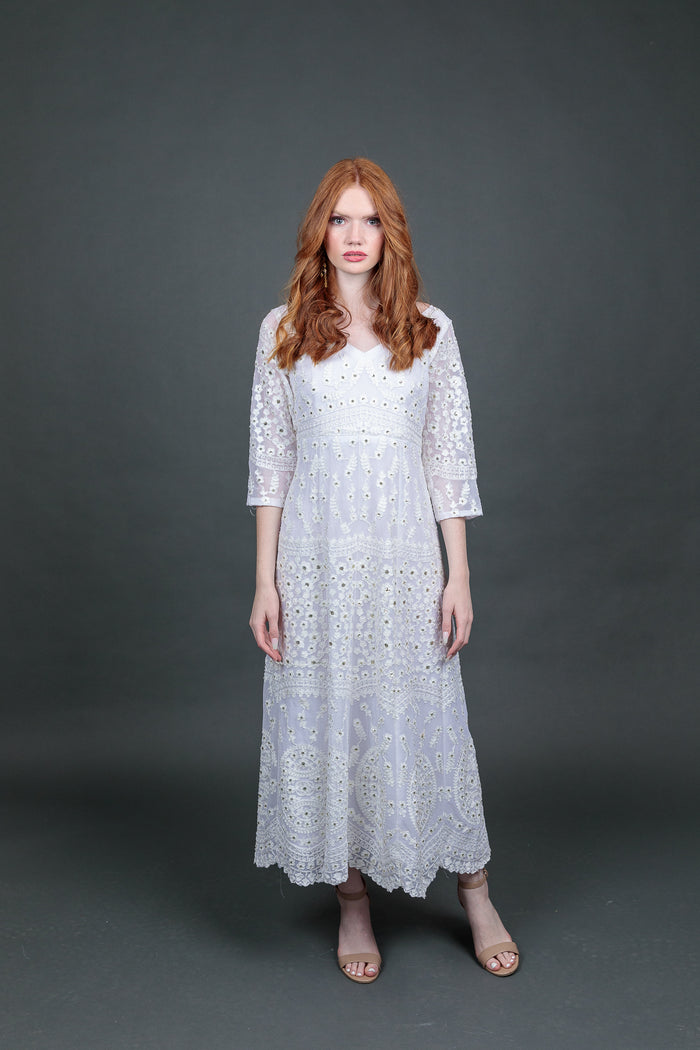 Georgette White Embroidered Gown