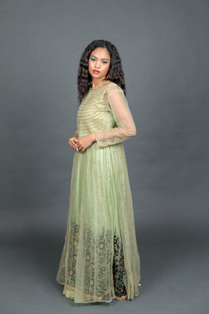 Silk Georgette Olive Green Embroidered With Detachable Top Gown