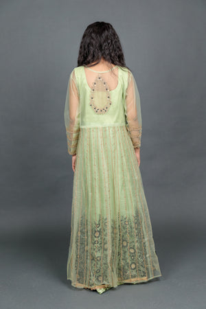 Silk Georgette Olive Green Embroidered With Detachable Top Gown