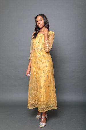 Silk Georgette Gold Embroidered Gown