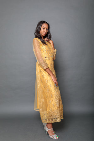Silk Georgette Gold Embroidered Gown