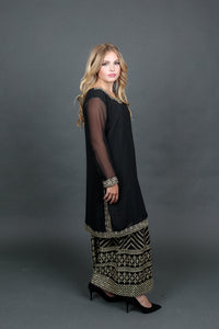 Fancy Embroidered Georgette Silk Black Sharara Suit