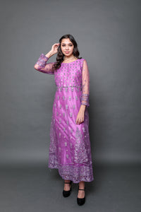 Silk Georgette Light Orchid Purple Embroidered Gown