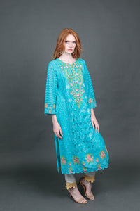 Fancy Embroidered Sky Blue With Ankle Pants Suit