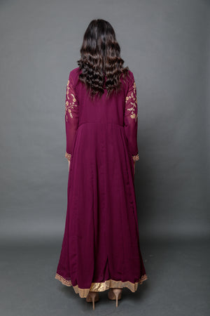Silk Georgette Plum Purple Embroidered Anarkali / Gown